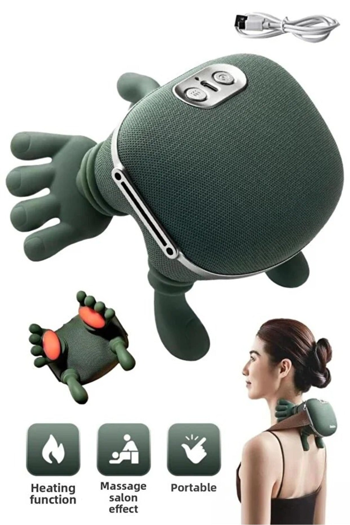 Portable rechargeable handheld massager with heating function - for neck, back, legs and shoulders