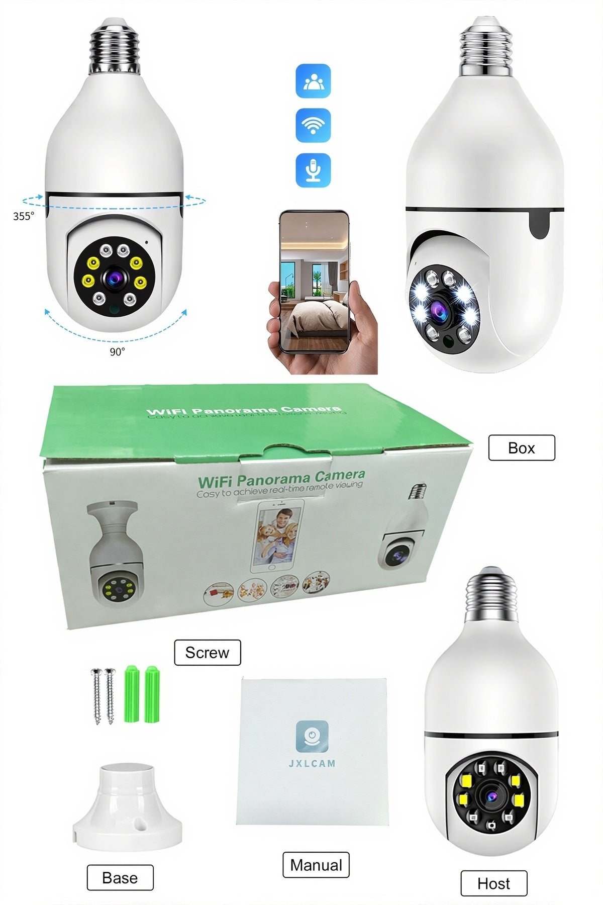 WiFi Panorama Bulb Camera HD Smart Security Camera, 360° Tilt Indoor CCTV, Home Surveillance Camera