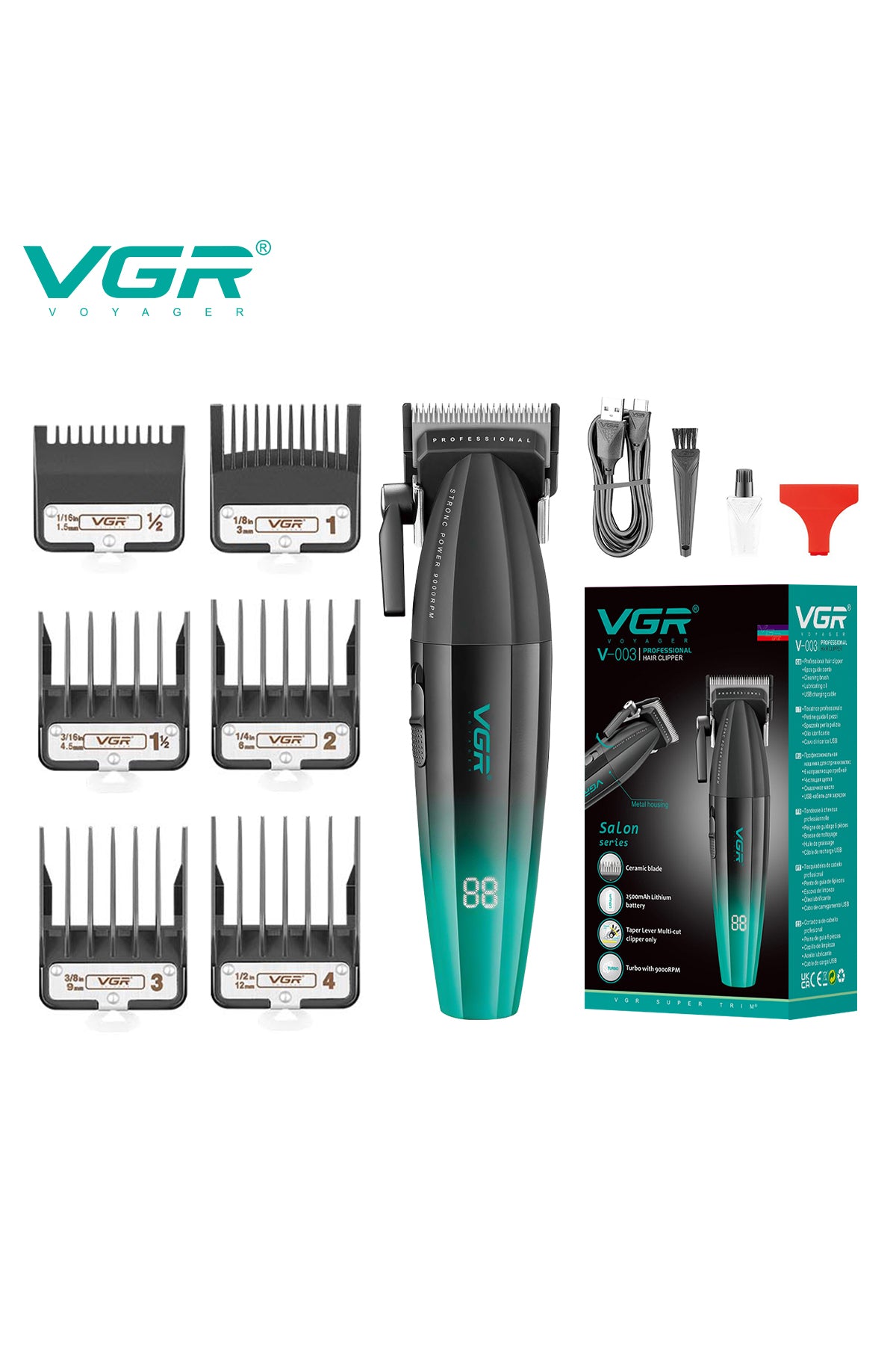 V-003 Hair Clipper, Professional Hair Trimmer, Cord/Cordless Rechargeable Hair Cutting