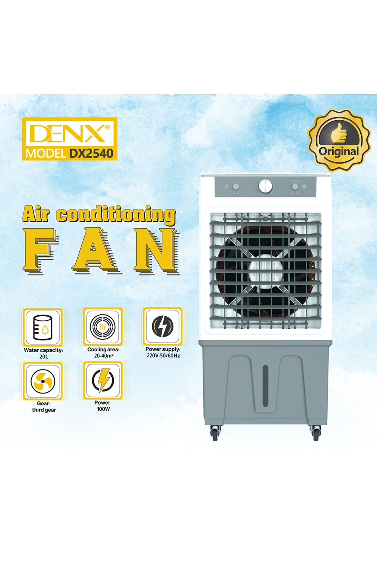 100W Electric Desert Air Cooler Fan With 20L Large Water Tank For Room Cooling, DX2540