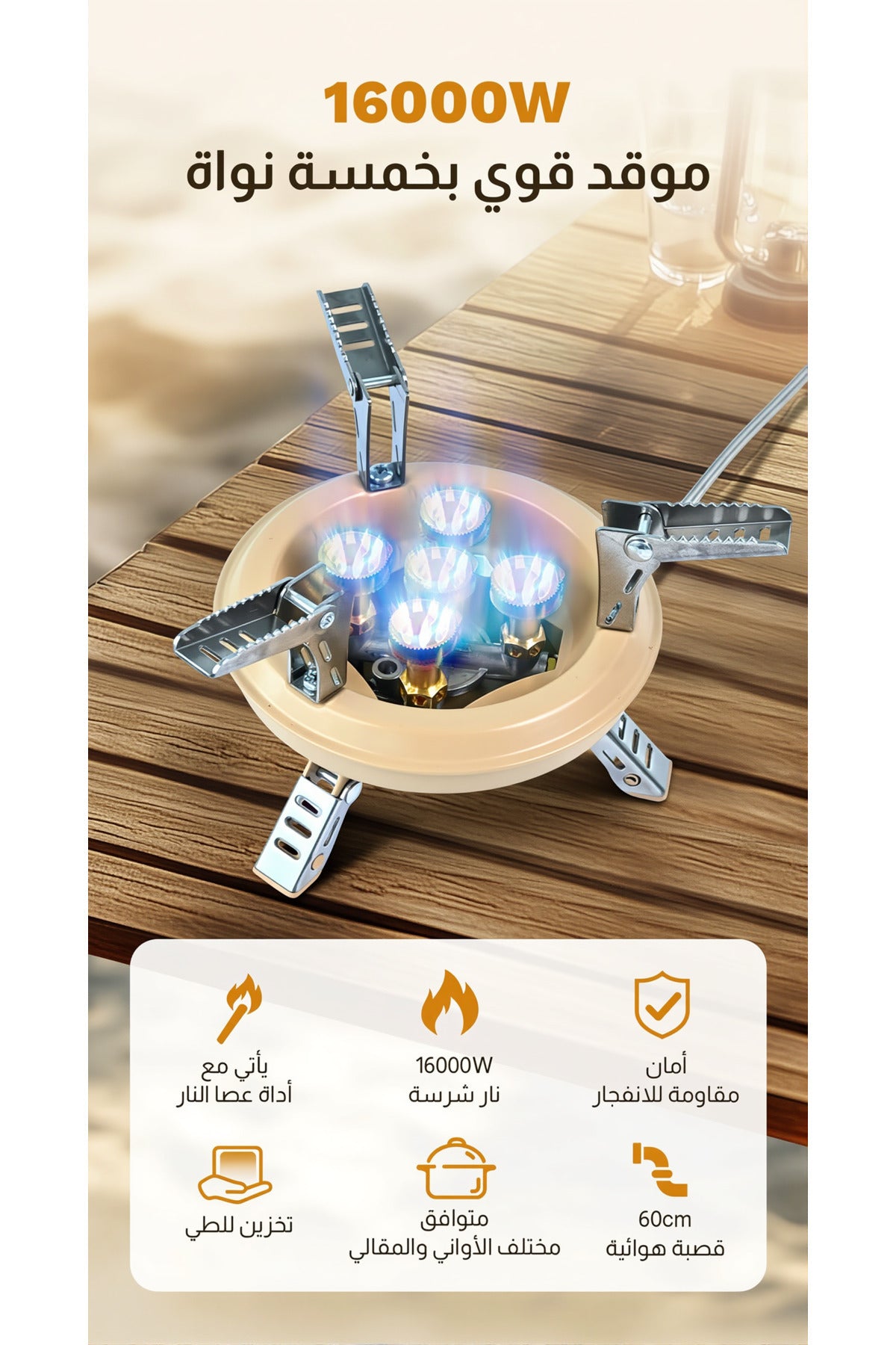 DENX 5-Port Foldable Outdoor Camping Stove, 5 Burners Stove for Outdoor Cooking Picnic DX2816