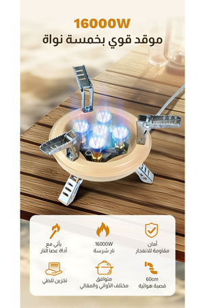 DENX 5-Port Foldable Outdoor Camping Stove, 5 Burners Stove for Outdoor Cooking Picnic DX2816