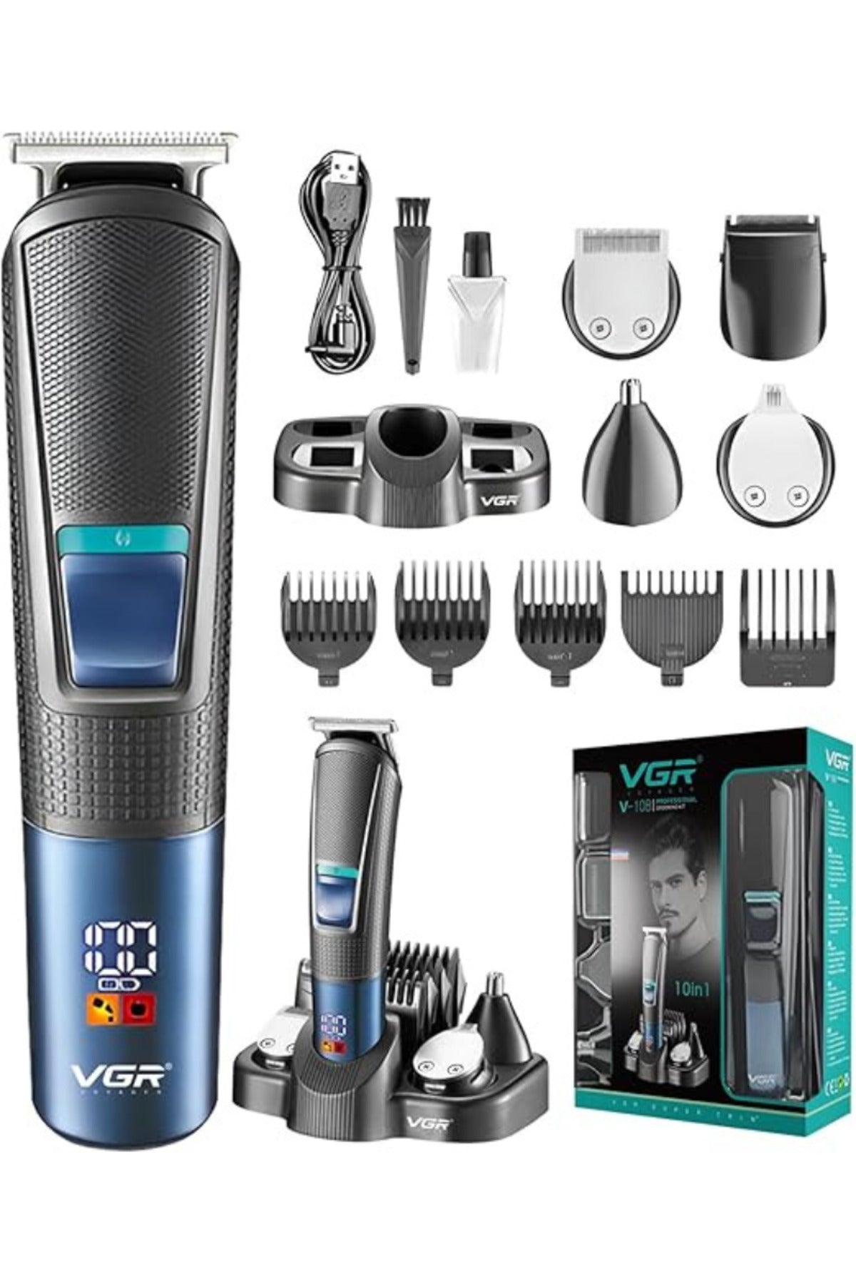 V-108 Professional 10 in 1 Grooming Kit with LED Display, All in one Trimmer for Men
