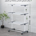 3-Tier Foldable Clothes Drying Rack with Wheels Heavy Duty Laundry Airer Stand Height Adjustable 90–124cm Rolling Garment Dry