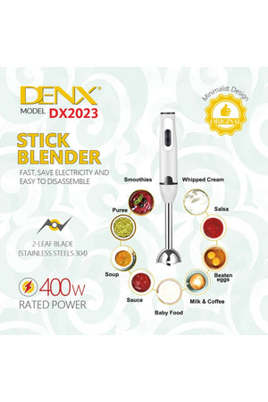 400W Hand Blender with Stainless Steel Blades, 2-Speed Stick Mixer (White) DX2023