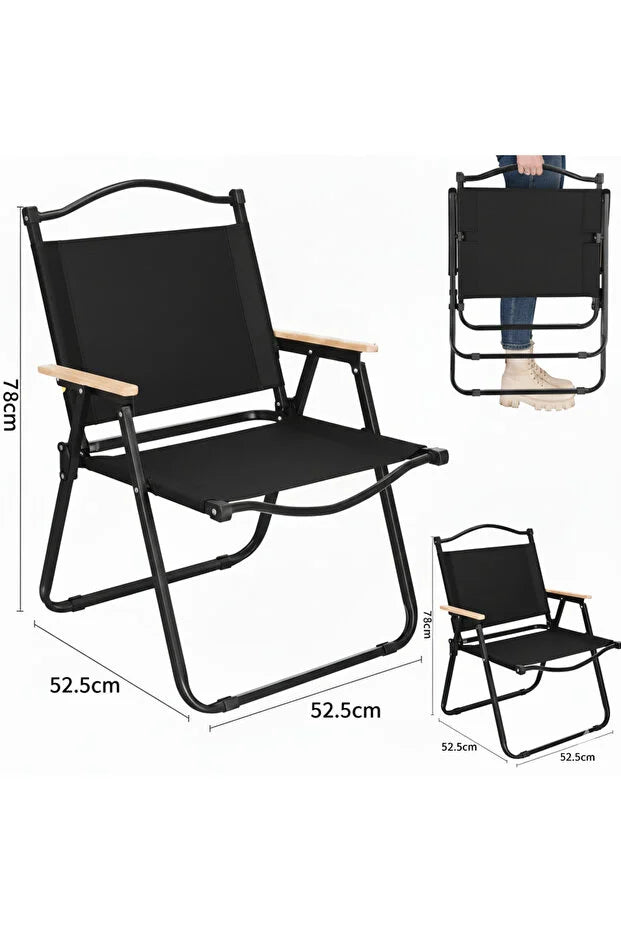 Aluminum Frame Folding Camping Chair With Armrest for Travel Picnic Beach Garden, Black
