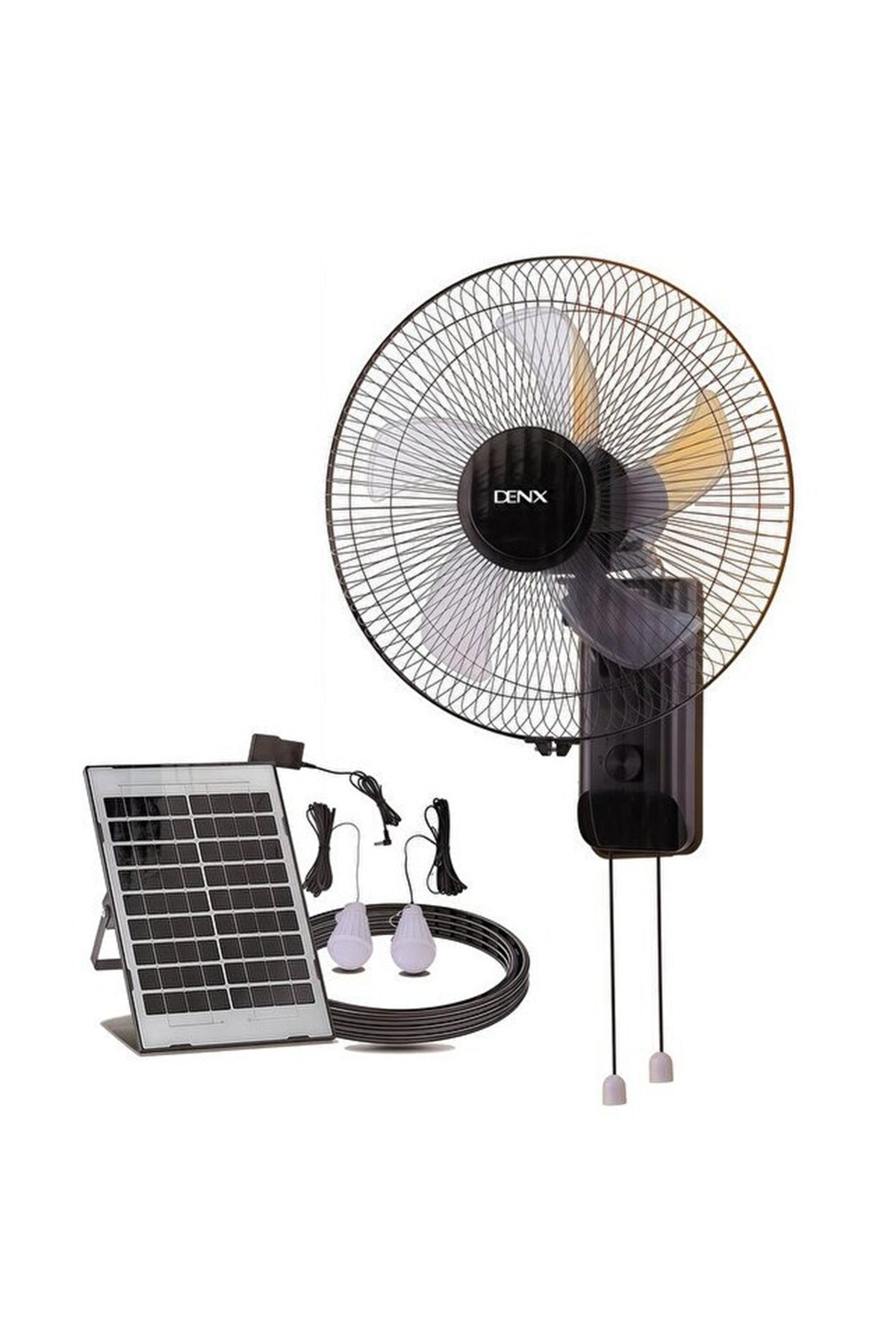 12V Solar Wall Fan with LED Light, Rechargeable Battery, Outdoor & Home DX2624 Black