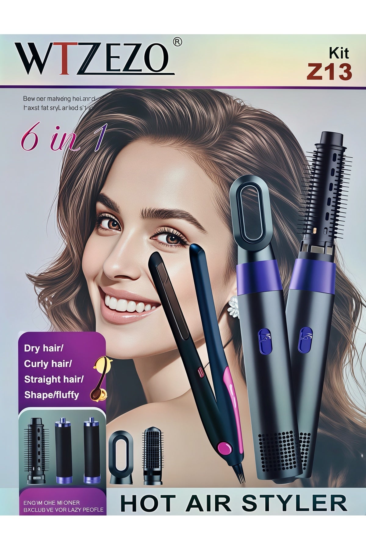 WTZEZO 6-in-1 Hot Air Multi Styler Hair Dryer Brush, Hair Straightener & Curler for women, Z13