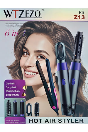 WTZEZO 6-in-1 Hot Air Multi Styler Hair Dryer Brush, Hair Straightener & Curler for women, Z13