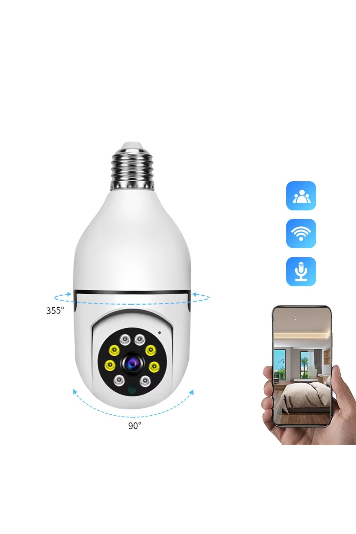 WiFi Panorama Bulb Camera HD Smart Security Camera, 360° Tilt Indoor CCTV, Home Surveillance Camera