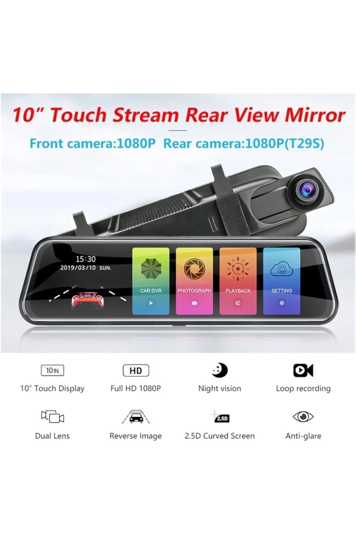 Dynex DX2257 4K Front and Rear Dash Cam Car Mirrors