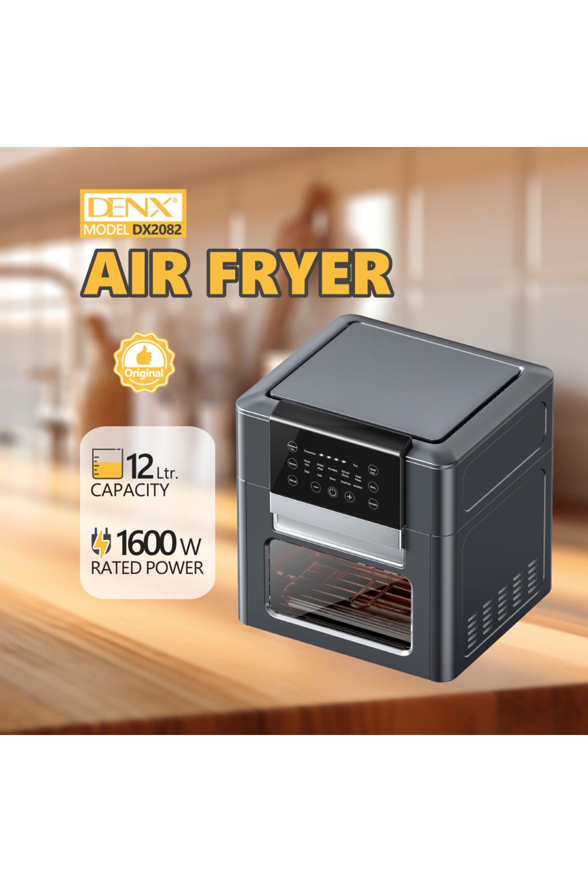 DENX DX2082 12L 1600W Air Fryer for Healthy and Quick Cooking