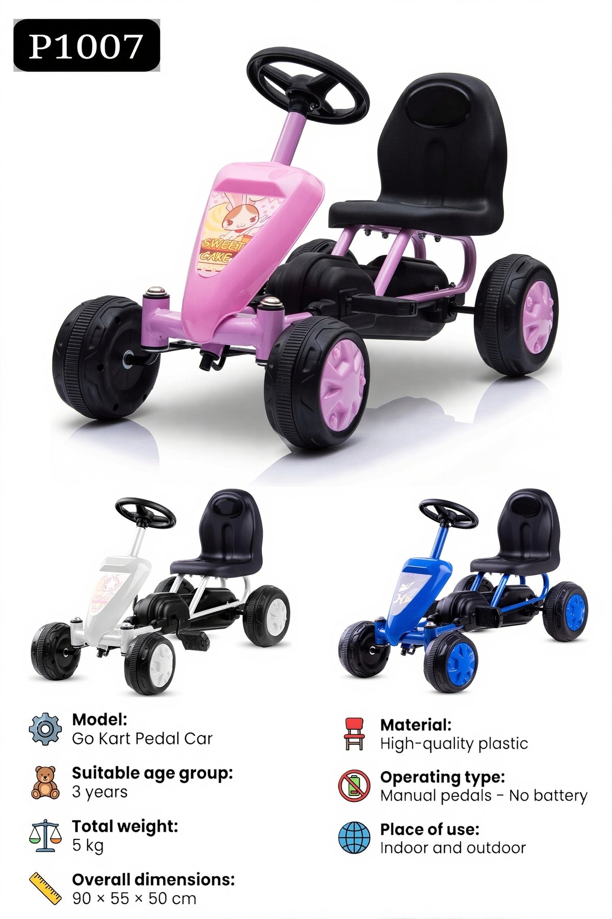Kids Go Kart Pedal Car Ride On Manual Pedal Car No Battery Children Kart with Steering Wheel P1007