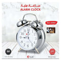 Alarm clock made of chrome plated metal with bell alarm function and white dial