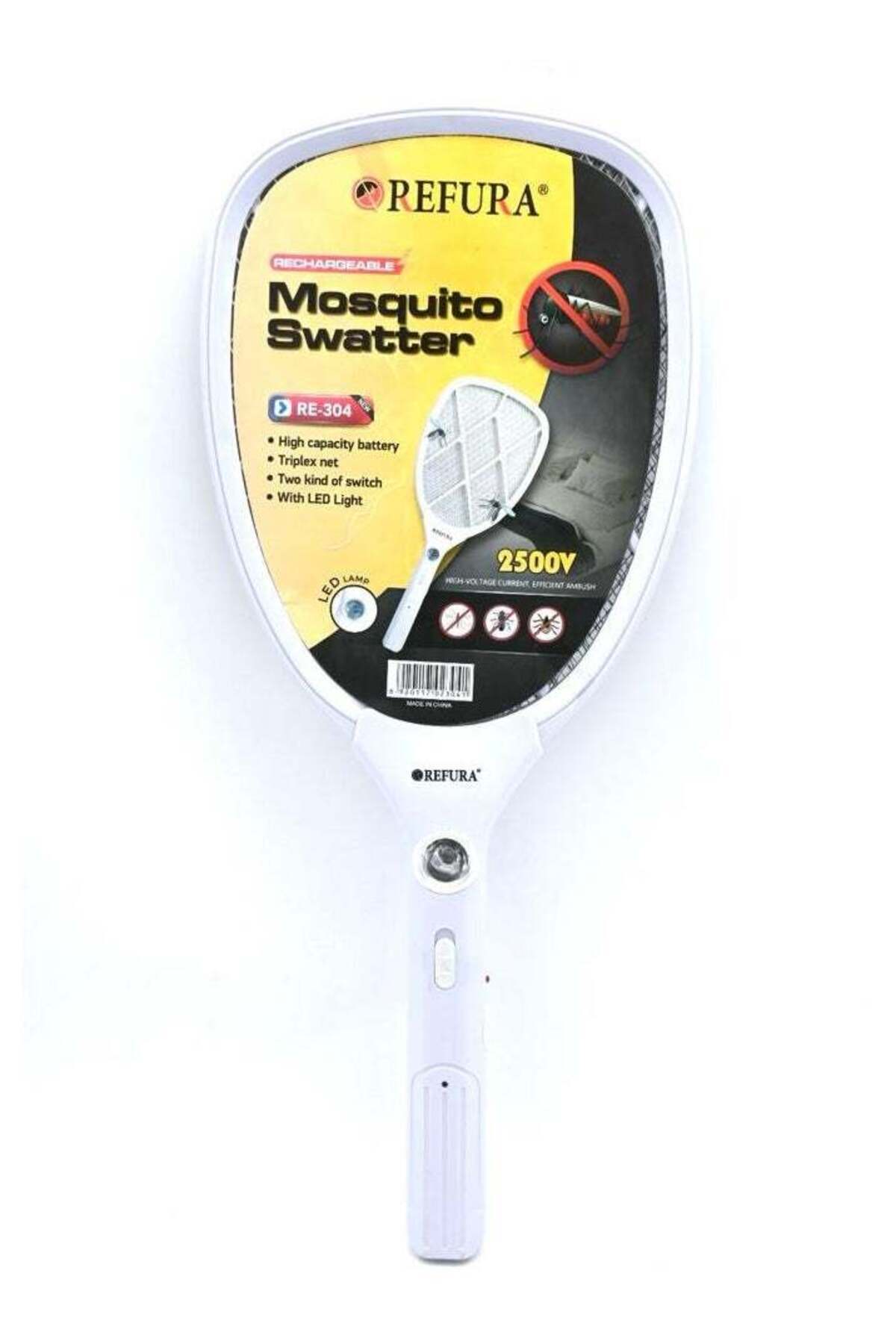 Rechargeable Mosquito Swatter with LED Light 2500V White RE-304