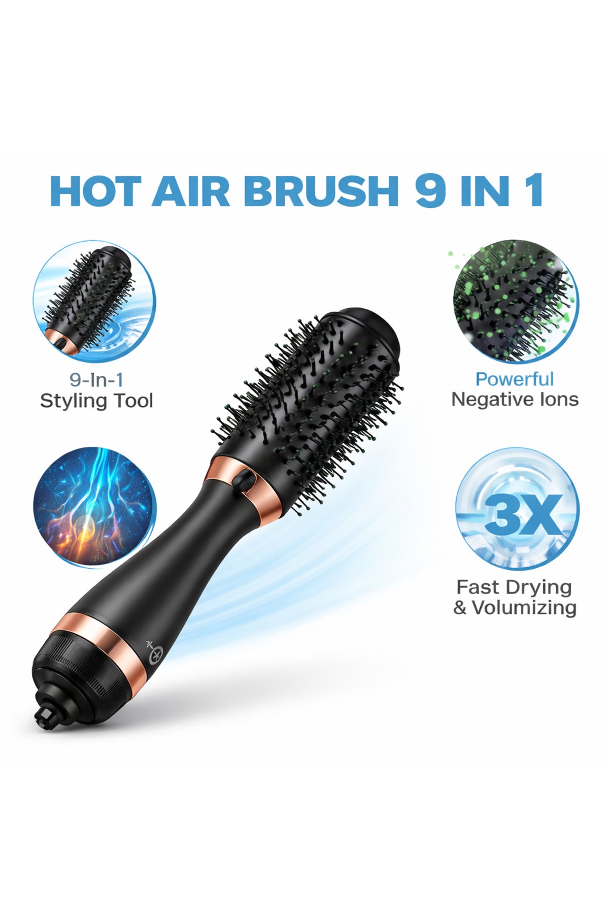 HB Professional 9-in-1 Hot Air Brush Hair Styler – Multi-Functional Hair Dryer Brush HB-5500