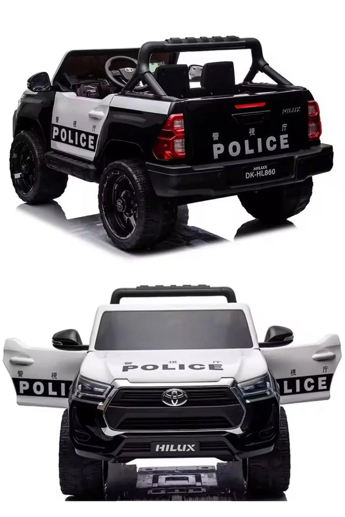 12V Kids Reachargeable Electric Toyota Hilux Police Car Remote Control BT LED Lights MP3 USB BC1166