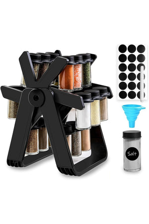 Rotating Ferris Wheel Spice Rack Organizer 18 Glass Spice Jars with Labels & Funnel