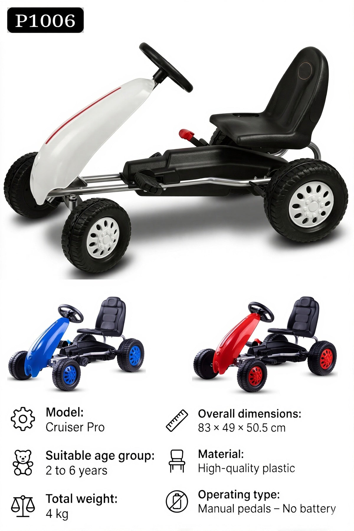 Kids Pedal Go Kart Manual Ride On Car Cruiser Pro No Battery Children Kart Toy Kids Car P1006
