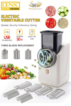 DENX Electric Vegetable Cutter & Cheese Grater, USB Rechargeable Food Chopper, White/Green, DX2042