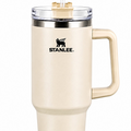 STANLEE 1200ML Vacuum Flask Tumbler Stainless Steel Travel Mug with Handle & Straw, Cream/Off-White