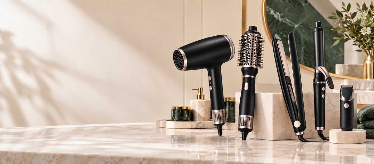 Baytix HOME personal care appliances in realistic black and silver finishes