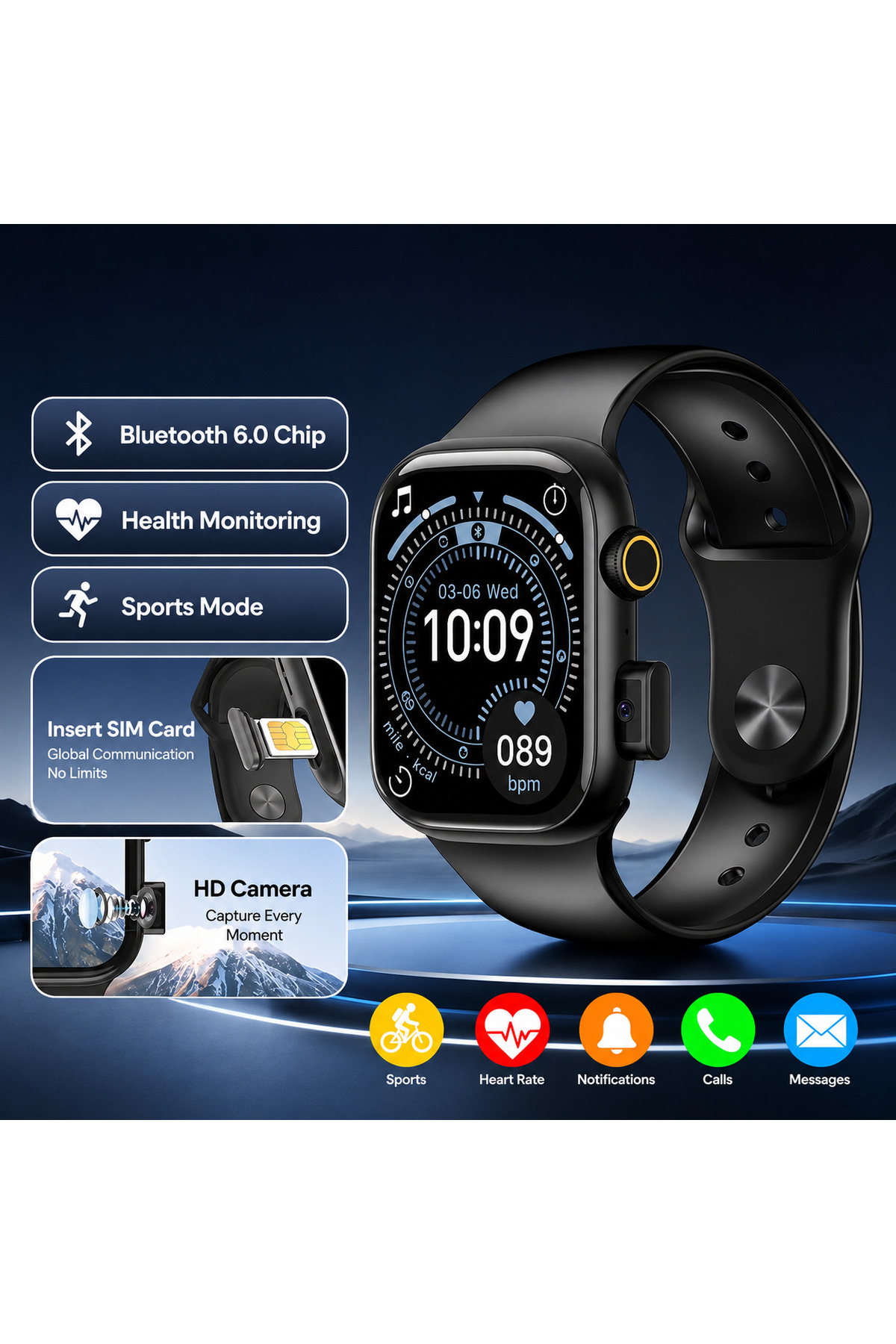4G SIM Smart Watch with Camera, Bluetooth Calling, Touch Screen Smartwatch, Independent Calling Watch, Fitness Tracker, Rechargeable Wrist Watch for Android & iOS