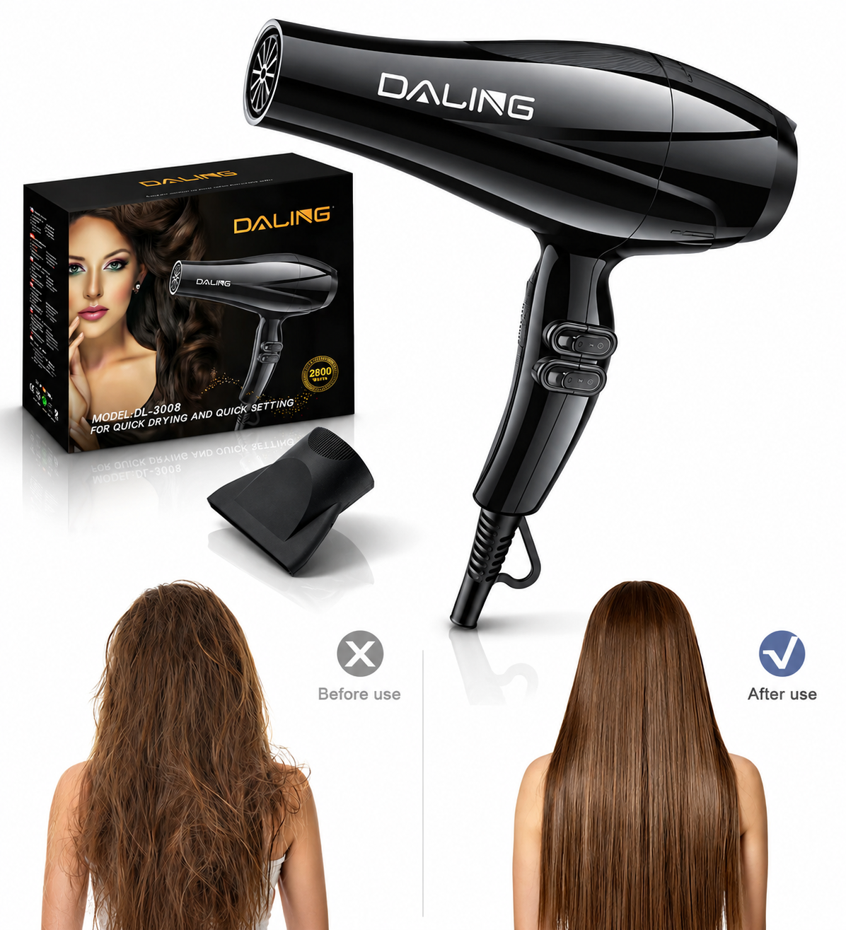2800W Essential Hair Care Dryer, Hair Dryer, Professional Hair Dryer, DL-3003