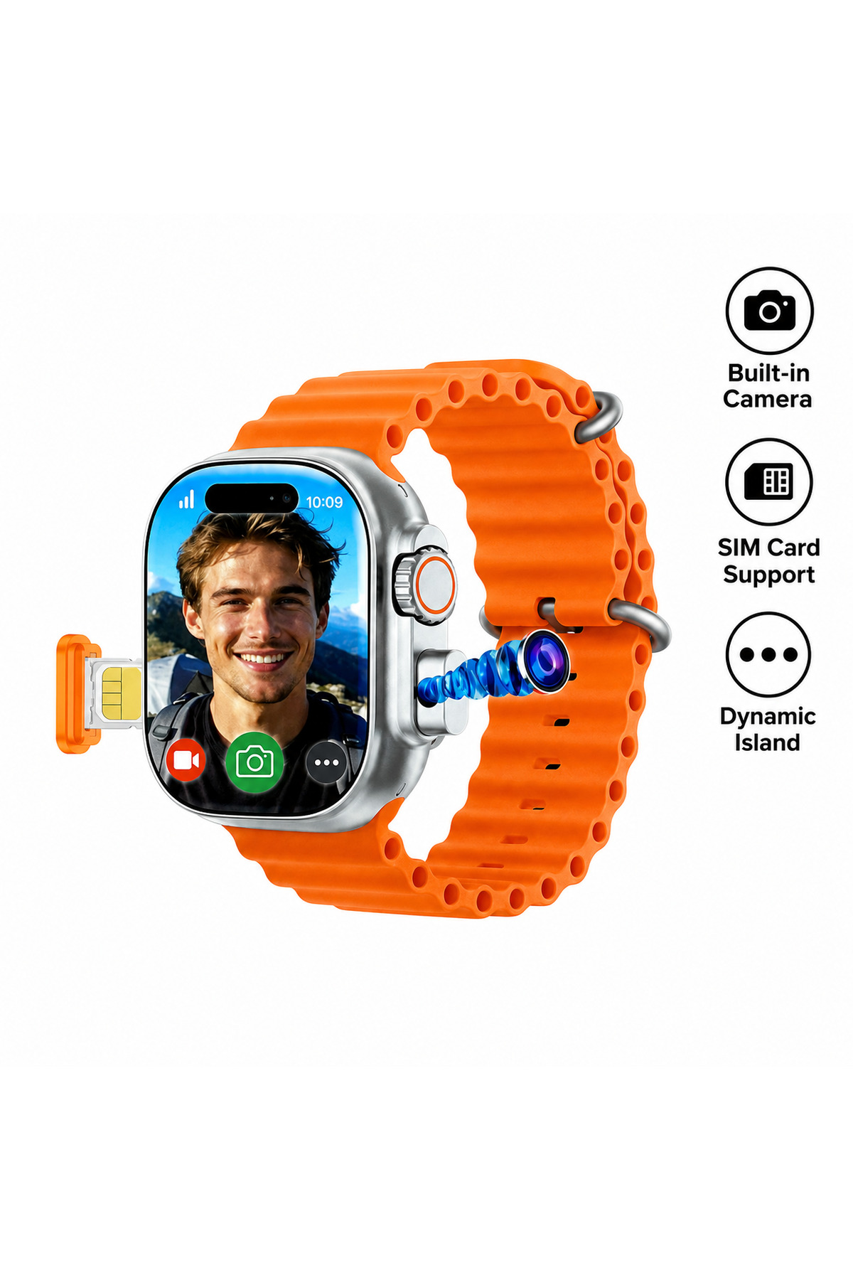 4G SIM Smart Watch with Camera, Video Call Smartwatch, Fitness Tracker, Bluetooth Calling, Dynamic Island Display, Multi Strap Smart Watch for Men & Women
