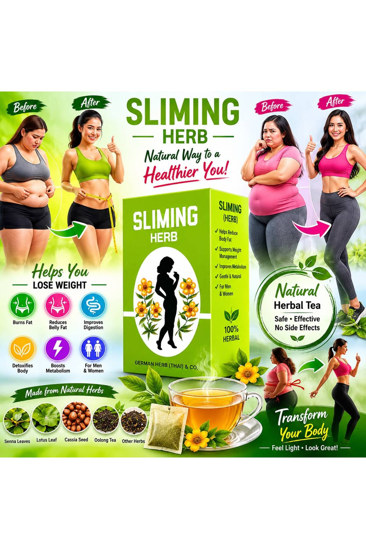 Sliming Herb Herbal Tea Blend for Weight Management Support, Natural Herbal Tea Bags