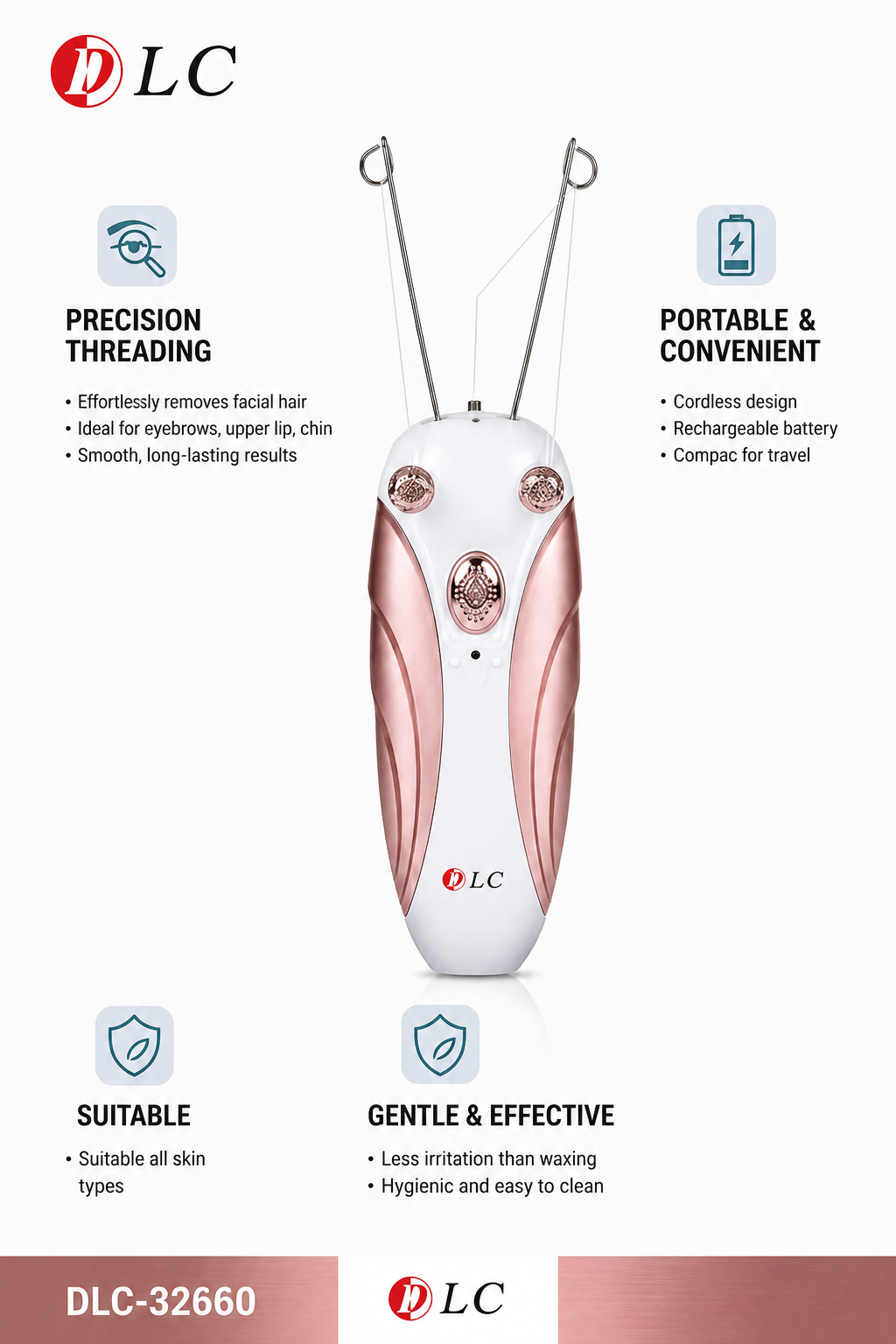 DLC Electric Threading Epilator Corded 12V 5W Facial Hair Remover for Women DLC 32660