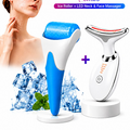 2-in-1 Beauty Care Combo Set LED Face & Neck Massager with 3 Color Light Therapy & Cooling Ice Roller (Multi Color)