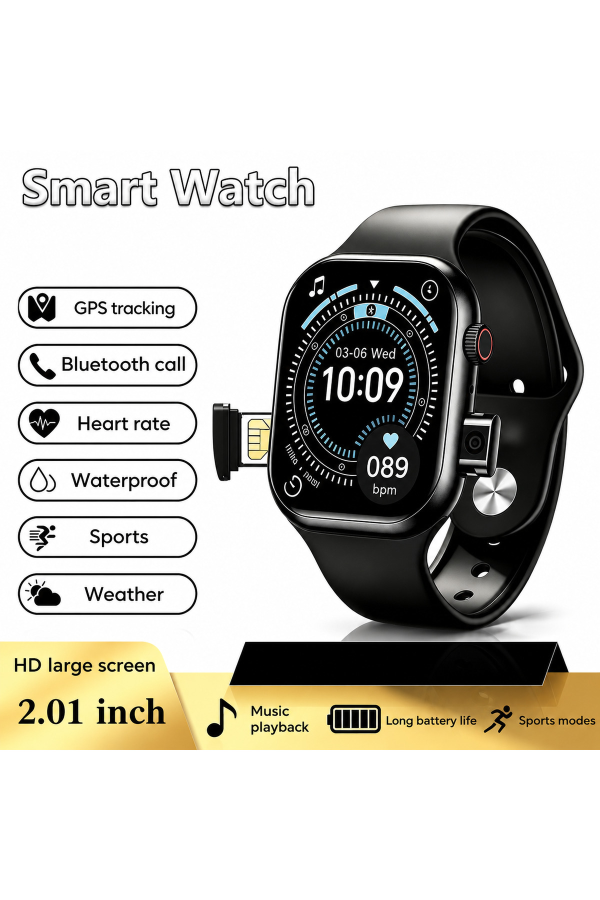 4G SIM Smart Watch with Camera, Bluetooth Calling, Touch Screen Smartwatch, Independent Calling Watch, Fitness Tracker, Rechargeable Wrist Watch for Android & iOS