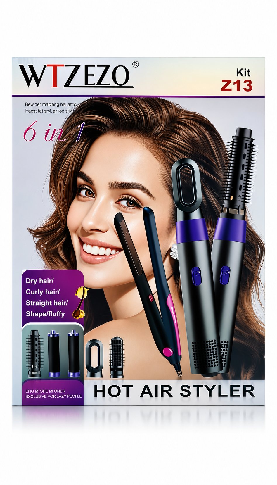 WTZEZO 6-in-1 Hot Air Multi Styler Hair Dryer Brush, Hair Straightener & Curler for women, Z13